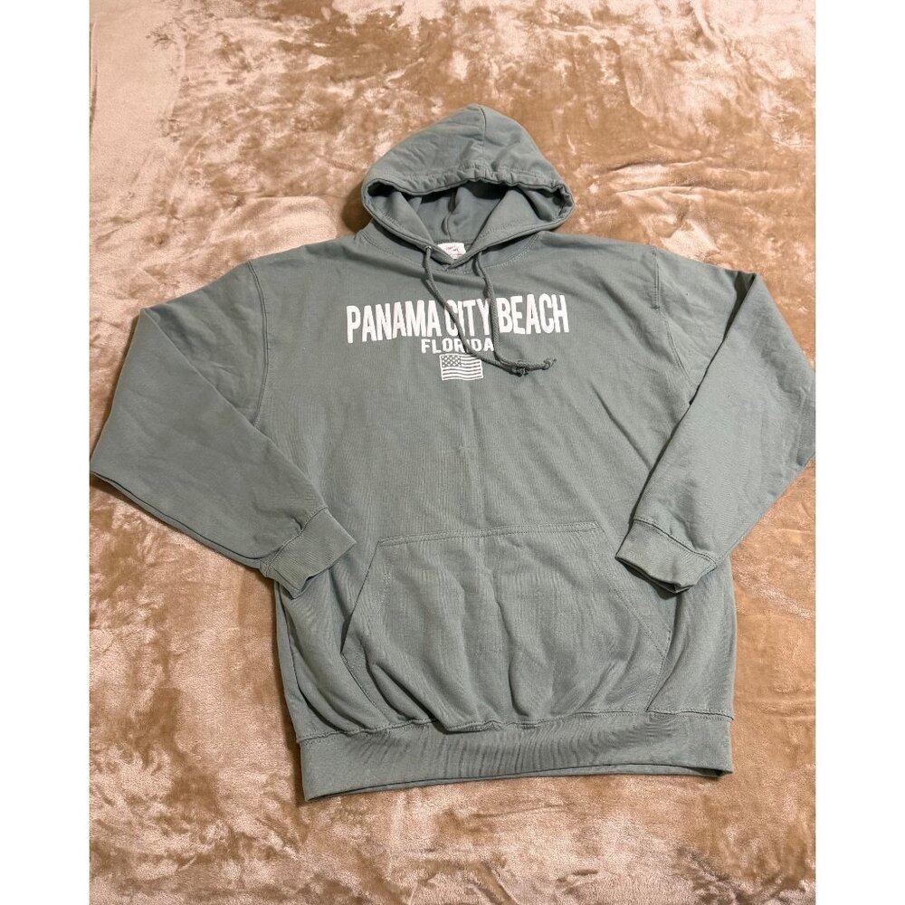 Panama City Beach Florida Hoodie, Large, Dusty Teal Blue, Cotton Blend Fleece, U